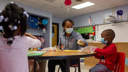 Micahiah Drake is a first-year teacher at Liberty Point Elementary School in Union City and has had to adjust her teaching style because of the coronavirus pandemic. (Rebecca Wright for The Atlanta Journal-Constitution)