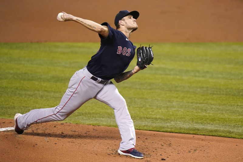 FILE - Boston Red Sox starting pitcher Tanner Houck throws during the first inning of a baseball game against the Miami Marlins, Tuesday, Sept. 15, 2020, in Miami. (AP Photo/Lynne Sladky, File)