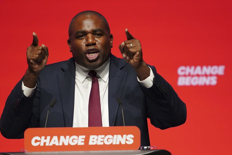 Britain's Foreign Secretary David Lammy speaks during the Labour Party Conference in Liverpool, England, Sunday, Sept. 22, 2024. ( Peter Byrne/PA via AP)