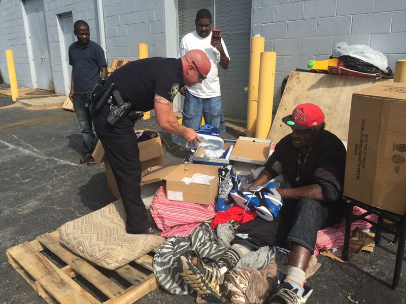 Officer Mason Mecure inspired well-known basketball stars to donate clothes and shoes to 52-year-old Jimmy James Brown, who lives on the streets of Atlanta’s Zone 3. (Credit: Channel 2 Action News)