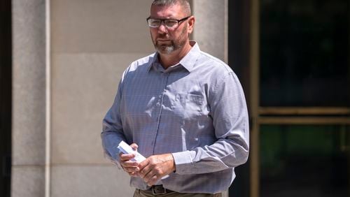 Michael Sparks, the first rioter to enter the Capitol on Jan. 6, 2021, leaves federal court on Tuesday, Aug. 27, 2024, in Washington. (AP Photo/Mark Schiefelbein)