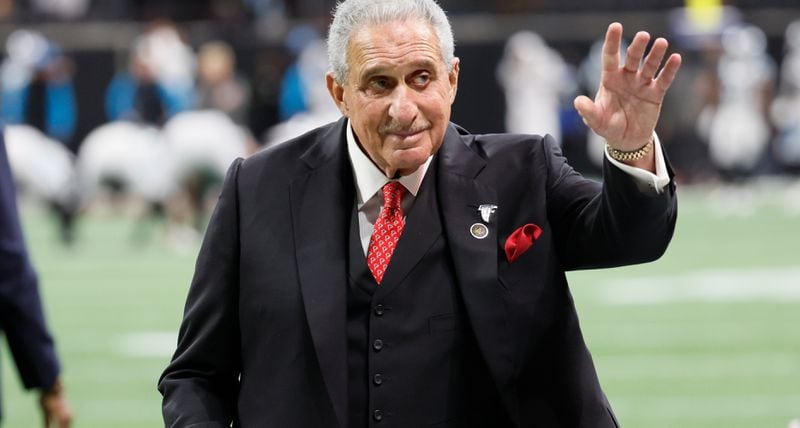 Falcons owner Arthur Blank greets some fans before the North Carolina Panthers game on Sunday, October 30, 2022, in Atlanta. 
 Miguel Martinez / miguel.martinezjimenez@ajc.com