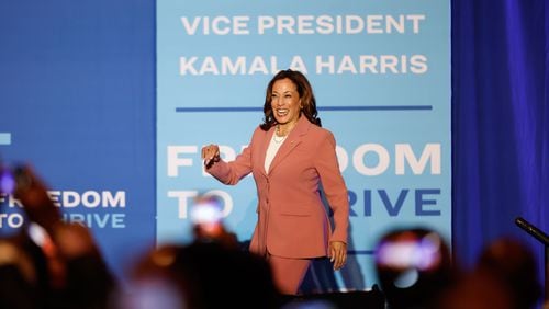 Vice President Kamala Harris will speak Friday to the group 100 Black Men of America during a visit to Atlanta. It will be her fourth  stop in Georgia this year. (Natrice Miller/ AJC)