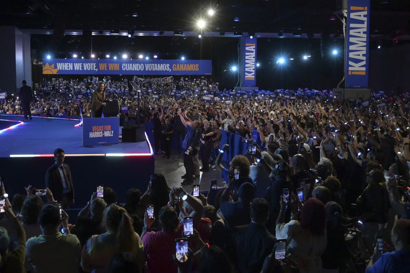 Democratic presidential nominee Vice President Kamala Harris speaks during a campaign appearance Sunday, Sept. 29, 2024, in Las Vegas. (AP Photo/Sam Morris)