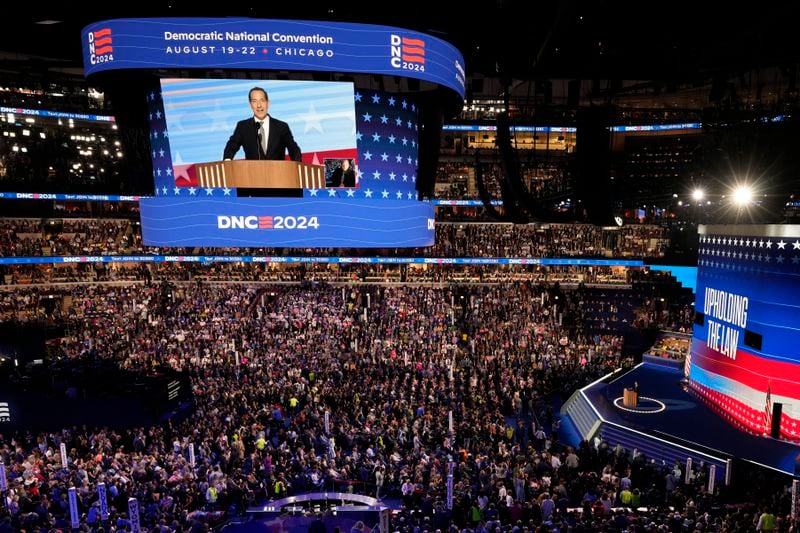 Rep. Jamie Raskin D-Md., speaks during the Democratic National Convention Monday, Aug. 19, 2024, in Chicago. (AP Photo/Morry Gash)