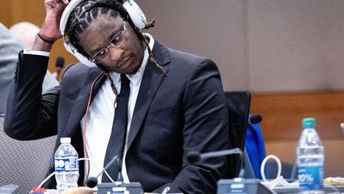 Atlanta rapper Young Thug waits for the start of opening statements at the Fulton County Courthouse on Nov. 27, 2023. (Steve Schaefer/The Atlanta Journal-Constitution)