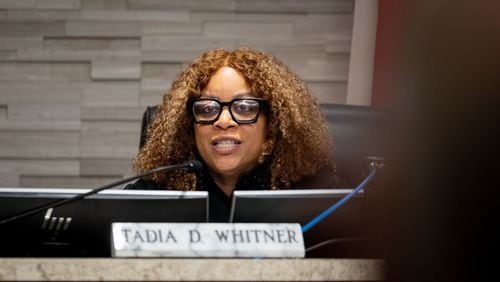 Judge Tadia Whitner gives her ruling on the case. Supporters and opponents have convened for an emergency hearing to consider arguments regarding the proposed creation of the City of Mulberry.Thursday, May 16, 2024 (Ben Hendren for the Atlanta Journal Constitution)