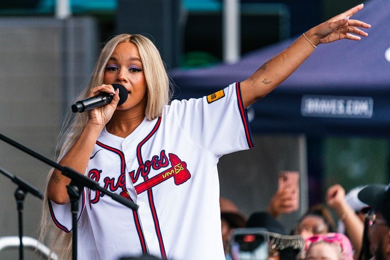 Singer Taylor Adell performed at The Battery outside Truist Park on May 17 as part of the CMT Hot Prospects series presented by the Atlanta Braves. (Matthew Grimes/Getty Images)