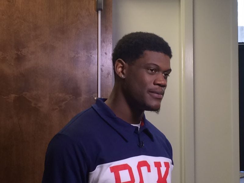  FILE: Former Nebraska standout defensive end Randy Gregory at the Fox Sports South studios recently. Look for Gregory's weekly diary leading up to the NFL Draft, which is set for April 30 to May 2. (By D. Orlando Ledbetter/Dledbetter@ajc.com)