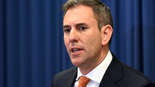 Australia's Federal Treasurer Jim Chalmers speaks to the media during a news conference in Brisbane, Wednesday, Sept. 25, 2024. (Darren England/AAP Image via AP)