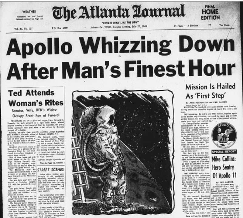 The Atlanta Journal from Tuesday, July 22, 1969, as Apollo astronauts begin return to Earth. (AJC archives)