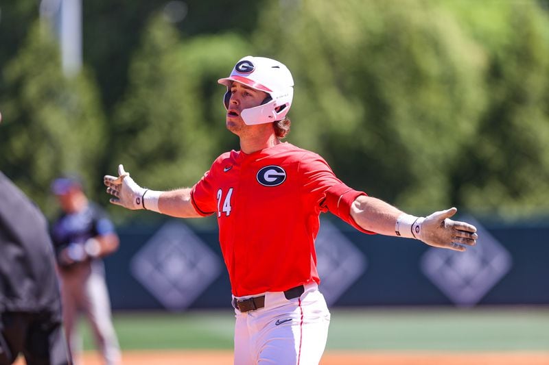 Georgia first baseman and outfielder Charlie Condon (24), here against Kentucky at Foley Field, is a national freshman of the year candidate. (Kari Hodges/UGA Athletics)
