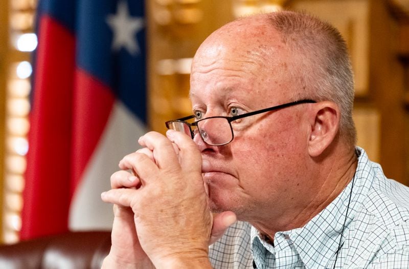 Rick Jeffares listens during a State Election Board meeting last week in Atlanta. 