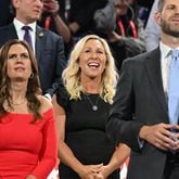 U.S. Congresswoman Marjorie Taylor Greene attends the second day of the Republican National Convention, Tuesday, July 16, 2024, in downtown Milwaukee, WI. . (Hyosub Shin / AJC)