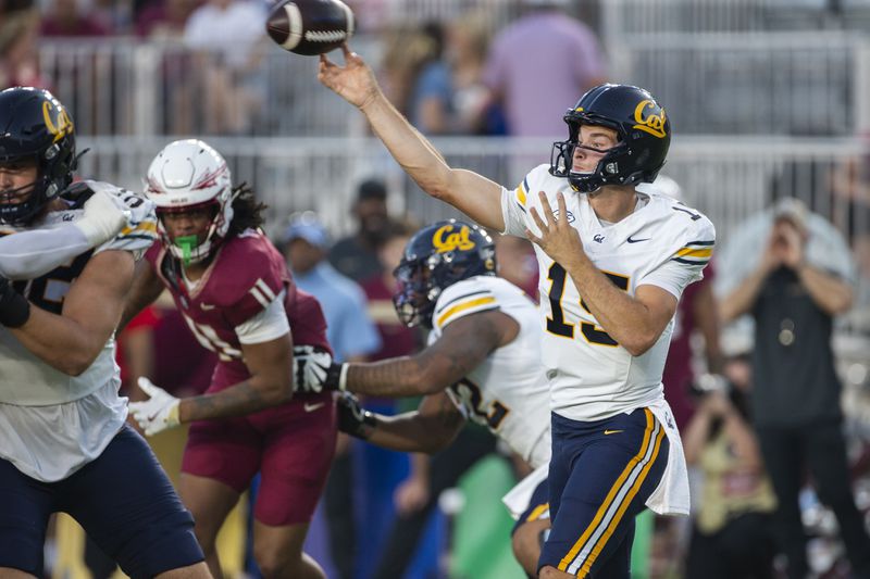 California quarterback Fernando Mendoza passes against Florida State in the first half of an NCAA college football game in Tallahassee, Fla., Saturday, Sept. 21, 2024. (AP Photo/Mark Wallheiser)