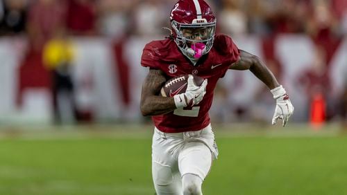 Alabama wide receiver Ryan Williams (2) grabs a pass and turns to run to the end zone for a 75-yard touchdown against Georgia during the second half of an NCAA college football game against Georgia, Saturday, Sept. 28, 2024, in Tuscaloosa, Ala. (AP Photo/Vasha Hunt)