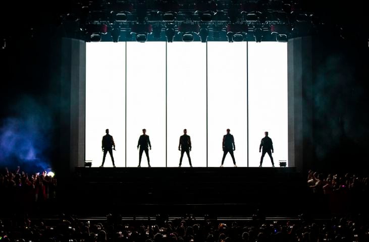 New Kids on the Block cranked out the hits to a packed house of neon clad fans at Ameris Bank Amphitheatre in Alpharetta on Friday, July 26, 2024. (RYAN FLEISHER FOR THE ATLANTA JOURNAL-CONSTITUTION)