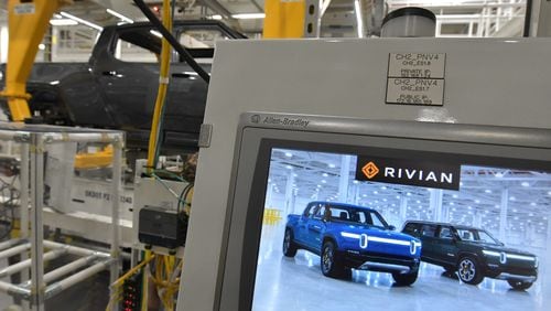 The production lines for the R1T and R1S electric vehicles at Rivian in Normal, Ill., on July 20, 2022. (Photo for the Atlanta Journal Constitution by Ron Johnson)
