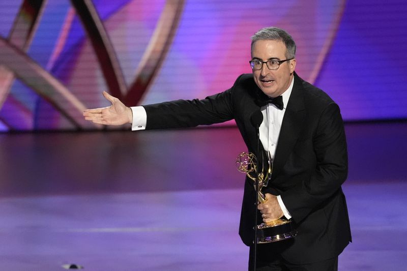 John Oliver accepts the award for outstanding scripted variety series for "Last Week Tonight With John Oliver" during the 76th Primetime Emmy Awards on Sunday, Sept. 15, 2024, at the Peacock Theater in Los Angeles. (AP Photo/Chris Pizzello)