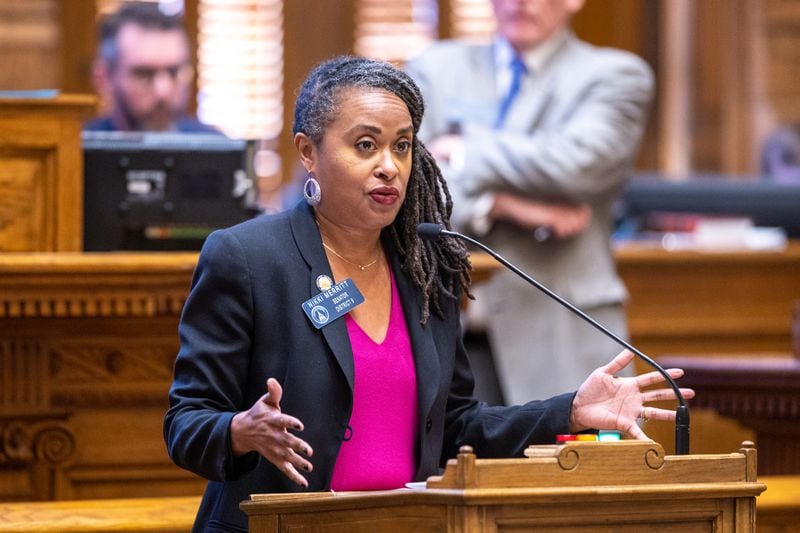 Georgia state Sen. Nikki Merritt, D-Grayson, said counties and school districts need flexibility in how they raise revenue. “The concern is that (school) districts are going to have a hard time keeping teacher salaries in line with inflation,” Merritt said. (Arvin Temkar / arvin.temkar@ajc.com)