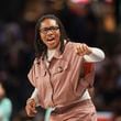 Atlanta Dream head coach Tanisha Wright calls to the bench during the first half against the New York Liberty at the Gateway Center Arena, Thursday, June 6, 2024, in Atlanta. (Jason Getz / AJC)
