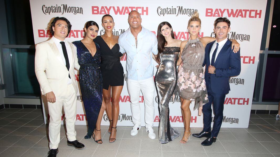 David Hasselhoff The Rock And Zac Efron At Baywatch Premiere