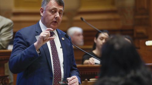 Sen. Steve Gooch, R-Dahlonega, answers questions as he presents legislation during this year’s General Assembly. (Bob Andres / bandres@ajc.com)