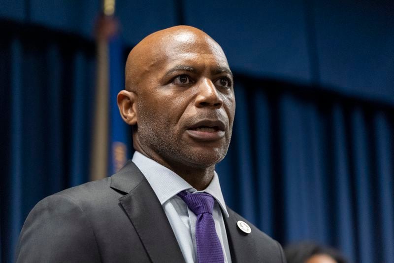 Erek L. Barron, US attorney for the District of Maryland, speaks during a news conference at the Office of the United States Attorney in Baltimore, Thursday, Sept. 5, 2024. (AP Photo/Stephanie Scarbrough)