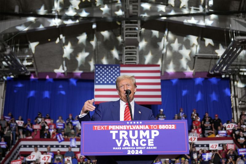 Republican presidential nominee former President Donald Trump speaks at a campaign event, Friday, Aug. 30, 2024, in Johnstown, Pa. (AP Photo/Alex Brandon)