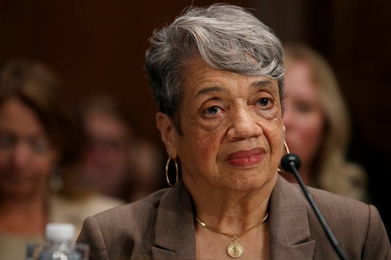 FILE - NASA engineer Christine Darden, who was one of the "human computers" employed by NASA during the space race, attends a Senate subcommittee panel on NASA exploration on Capitol Hill in Washington, on Tuesday, July 9, 2019. (AP Photo/Jacquelyn Martin, File)