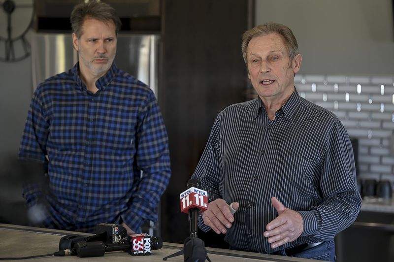 Gregg Hardy, brother of missing woman Dee Warner, speaks during a press conference discussing the whereabouts of missing woman Dee Warner in Tipton, Mich. on May 9, 2022. (Jacob Hamilton/Jackson Citizen Patriot via AP)