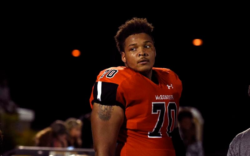 In a September 16, 2016, file image lineman Jordan McNair of McDonogh High School. Now with the University of Maryland, he died on Wednesday, June 13, 2018, two weeks after collapsing during a team workout. (Barbara Haddock Taylor/Baltimore Sun/TNS)