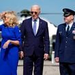 President Joe Biden and first lady Jill Biden walk to board Air Force One at Joint Base Andrews, Md., Saturday, Oct. 5, 2024, with Col. Paul Pawluk, Vice Commander of the 89th Airlift Wing. (AP Photo/Manuel Balce Ceneta)