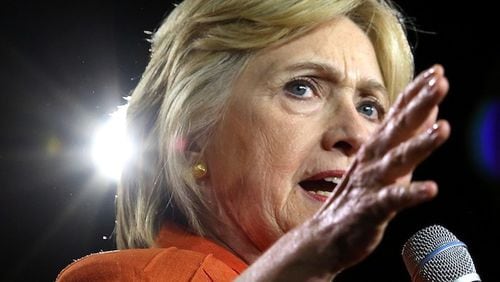 Democratic presidential nominee Hillary Clinton delivers remarks during a rally at the Osceola Heritage Park Exhibition Hall on Monday, Aug. 8, 2016 in Kissimmee, Fla. Earlier in the day, Clinton campaigned in St. Petersburg, Fla. (Joe Burbank/Orlando Sentinel/TNS)