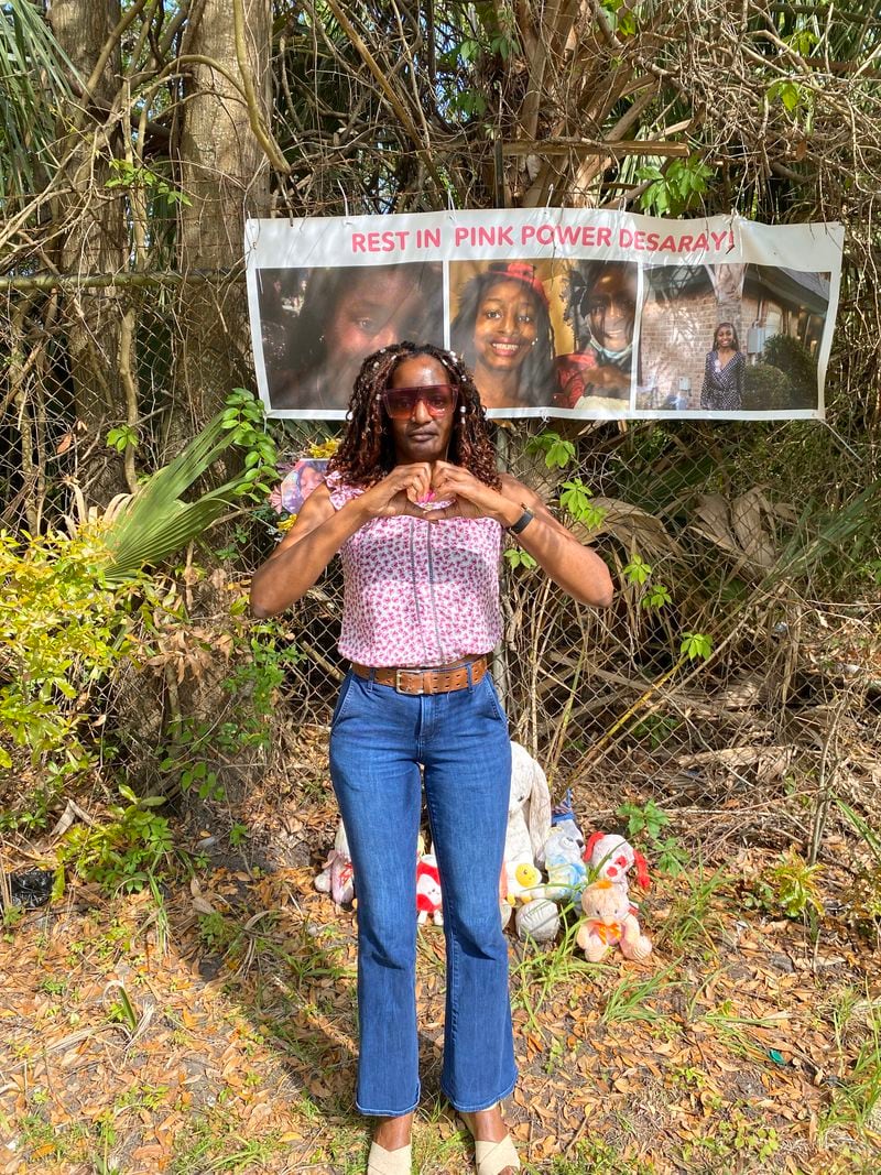 Detraya Gilliard maintains a memorial with pictures, stuffed animals, and flowers near the spot where she found Desaray’s body, but her visits to Yamacraw Village are traumatic. (Bobby Williams) 