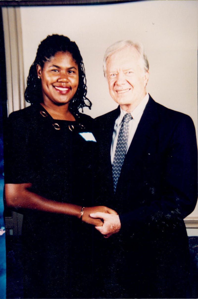 Alisa Porter and President Jimmy Carter at the Carter Town Hall at Emory University in 1993.