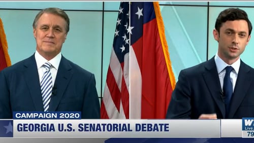 U.S. Sen. David Perdue and Democrat Jon Ossoff square off in an Oct. 28, 2020 debate in Savannah.