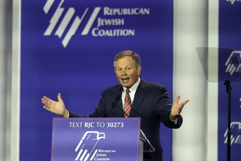 Sen. Steve Daines, R-Mont., speaks during the Republican Jewish Coalition annual leadership summit Thursday, Sept. 5, 2024, in Las Vegas. (Steve Marcus/Las Vegas Sun via AP)