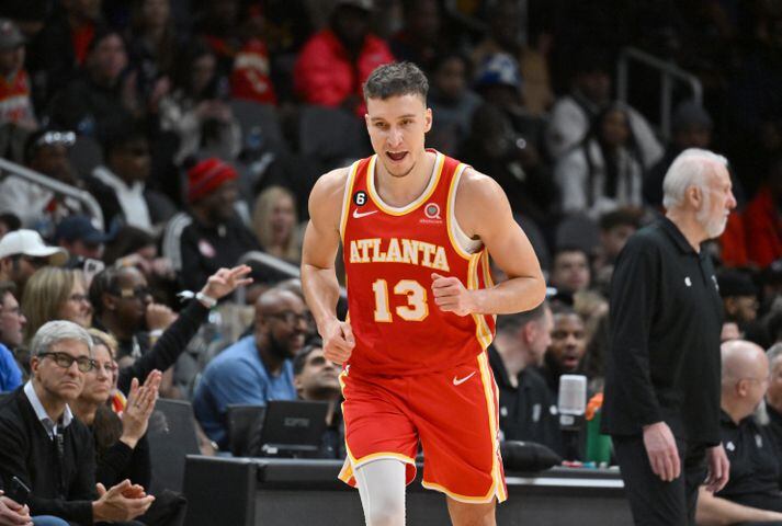 Atlanta Hawks forward Saddiq Bey drives against the Charlotte