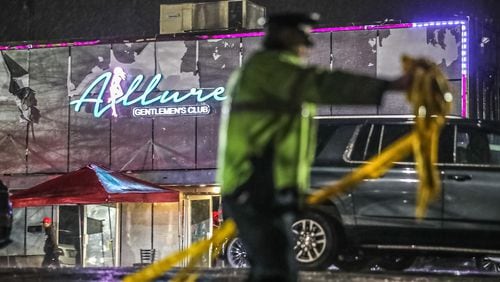 A man was shot Thursday morning at the Allure Gentleman’s Club in northeast Atlanta, according to police. Officers responded around 3:15 a.m. and found a 25-year-old with a gunshot wound at a nearby business.