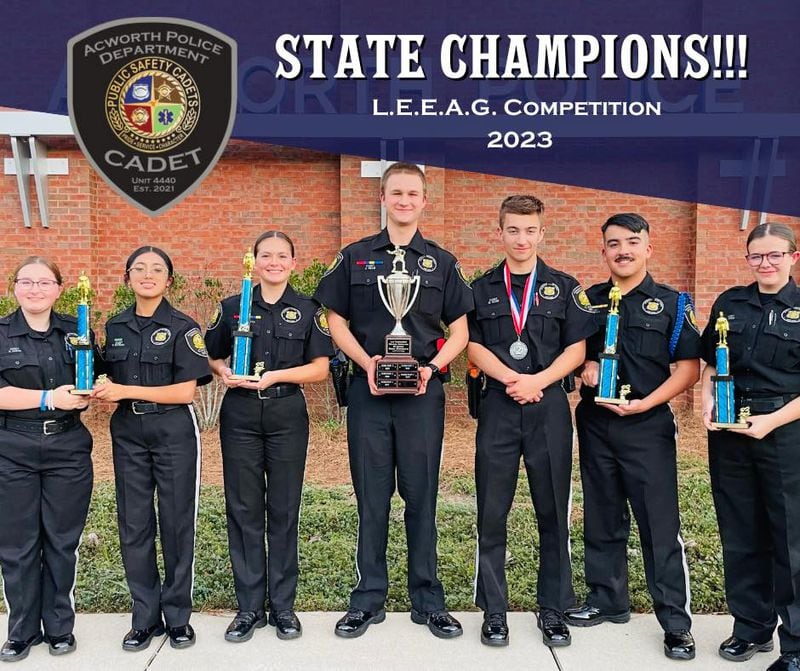 The Acworth Public Safety Cadets show off their awards following the recent state competition.