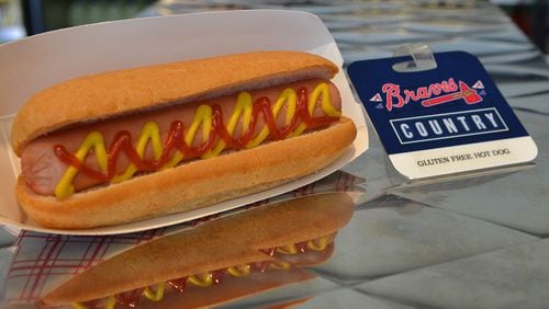 170323 Atlanta, Ga (Suntrust Park): Salads, rollups and gluten free hotdogs will be avilable from the Centerfield Market at Suntrust Park for the 2017 Braves season. The Atlanta Braves and Delaware North Sportservice, the hospitality and food service provider for the Atlanta Braves, host a tasting tour of the soon to be opened Suntrust Park to reveal the food and beverage options available for the 2017 season. All photos taken Thursday March 23, 2017 at Suntrust Park 755 Battery Avenue, Smyrna, Ga 30339. (Chris Hunt/Special) for story slugged 041417Bravesdishes