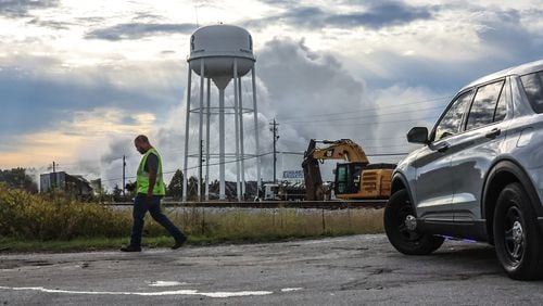 A view of the chemical fire coming from the BioLab plant in Conyers on the morning of Monday, Sept. 30, 2024. (John Spink/AJC)