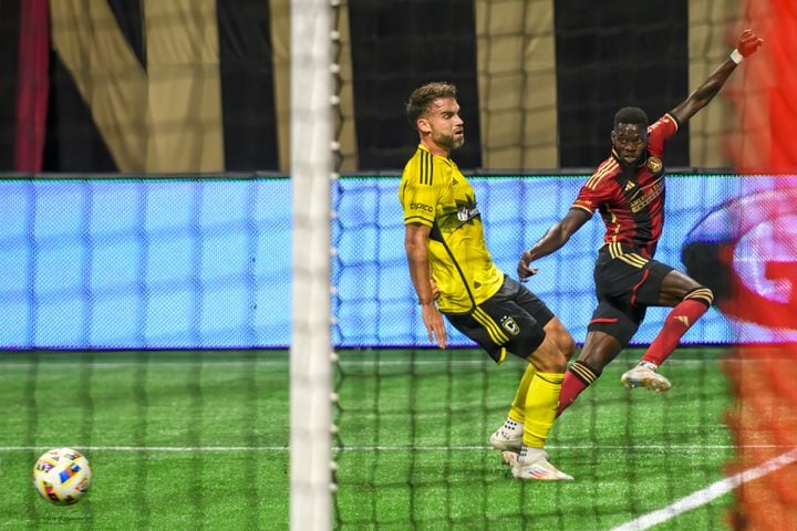 Jamal Thiaré passes during the Atlanta United game against Columbus Crew at Mercedes Benz Stadium in Atlanta, GA on July 20, 2024. (Jamie Spaar for the Atlanta Journal Constitution)