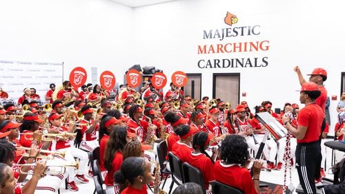 The Jonesboro High School Majestic Marching Cardinals included in Apple Music promotion of Usher's Feb. 11 Super Bowl halftime performance. (Courtesy of Clayton County Public Schools/Facebook)