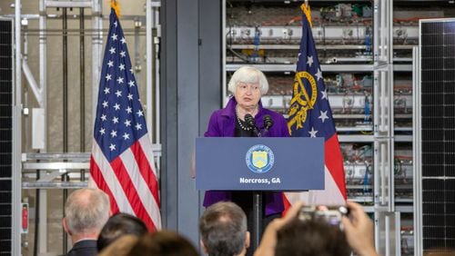 U.S. Treasure Secretary Janet Yellen, shown touring the Suniva a solar cell manufacturing facility in Norcross in March, will return to metro Atlanta on Thursday to launch an effort targeting the distribution of fentanyl.