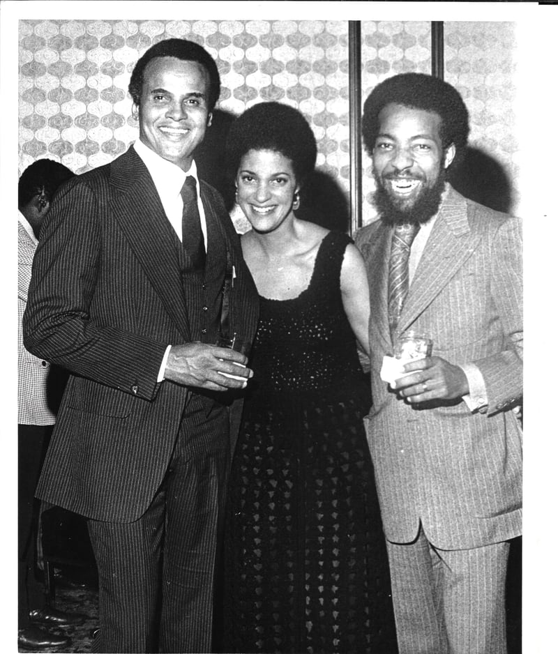 Singer and actor Harry Belafonte, left, with his sister Shirley Cooks and his brother-in-law, Stoney Cooks, right, in the late 1970s.