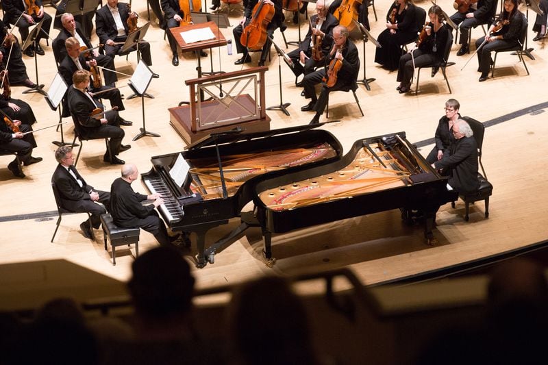 In 2014, the ASO’s Principal Guest Conductor Donald Runnicles (at piano on right) joined Conductor Robert Spano for the two-piano version of Stravinsky’s “The Rite of Spring.”