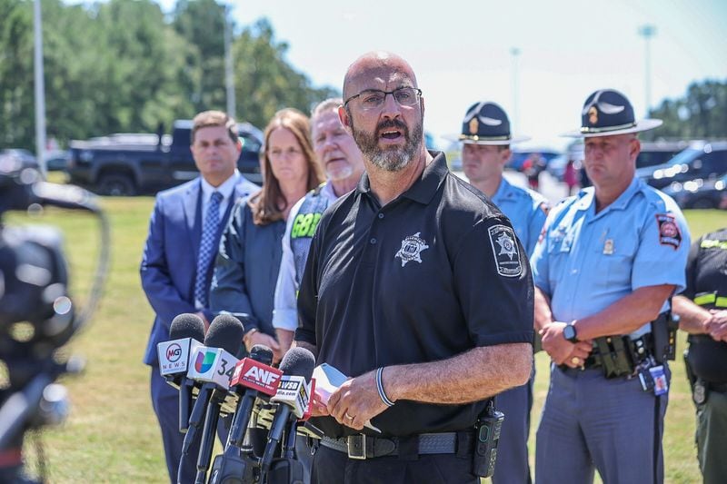  Barrow County Sheriff Jud Smith spoke to the news media on Wednesday about the school shooting at Apalachee High School in Winder.