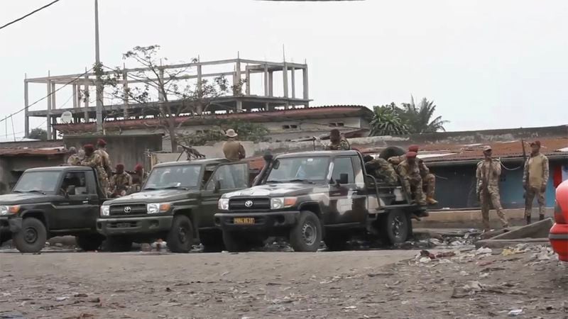 This image made from video shows state security forces outside Makala prison in Kinshasa, Democratic Republic of the Congo, following an attempted jailbreak in Congo’s main prison on Sept. 2, 2024.(AP Photo)